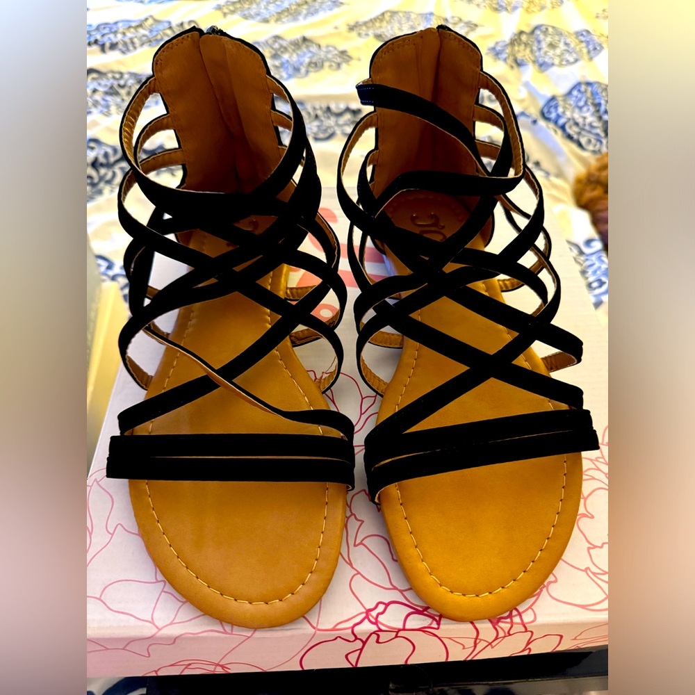 Black Faux Suede Sandals